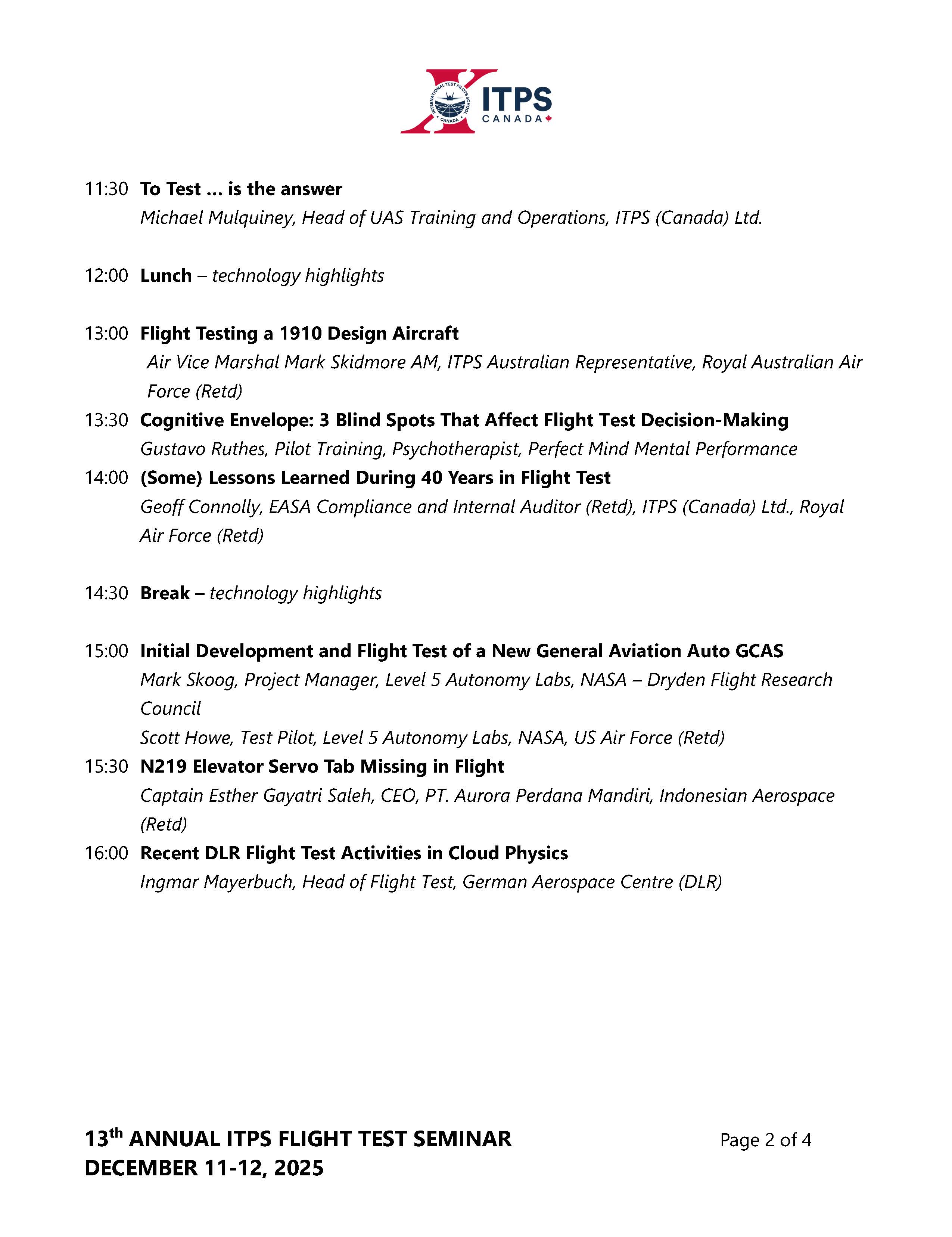 13th Annual ITPS Flight Test Seminar Proceedings 2025 Page 2