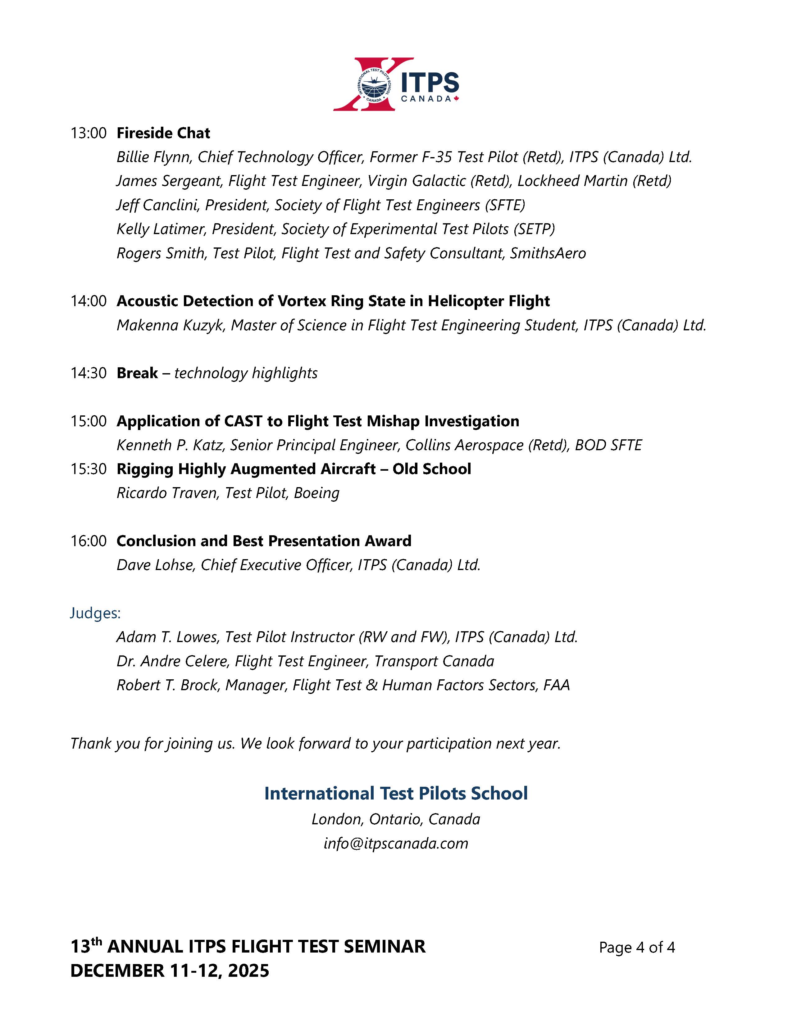 13th Annual ITPS Flight Test Seminar Proceedings 2025 Page 4